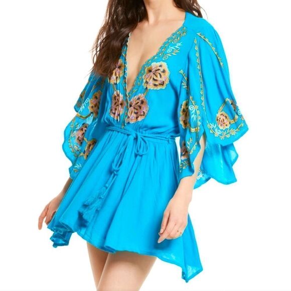 Free People Cora Turquoise Mini Dress - Picture 1 of 8